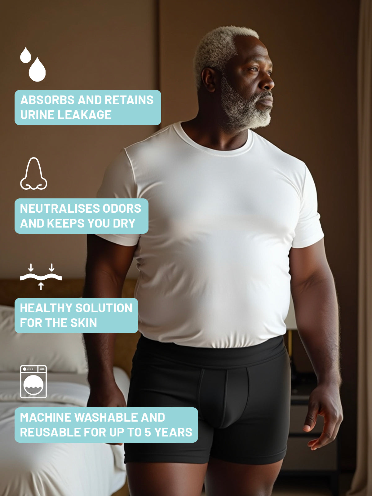 ULTRA-ABSORBENT INCONTINENCE BOXER BRIEFS