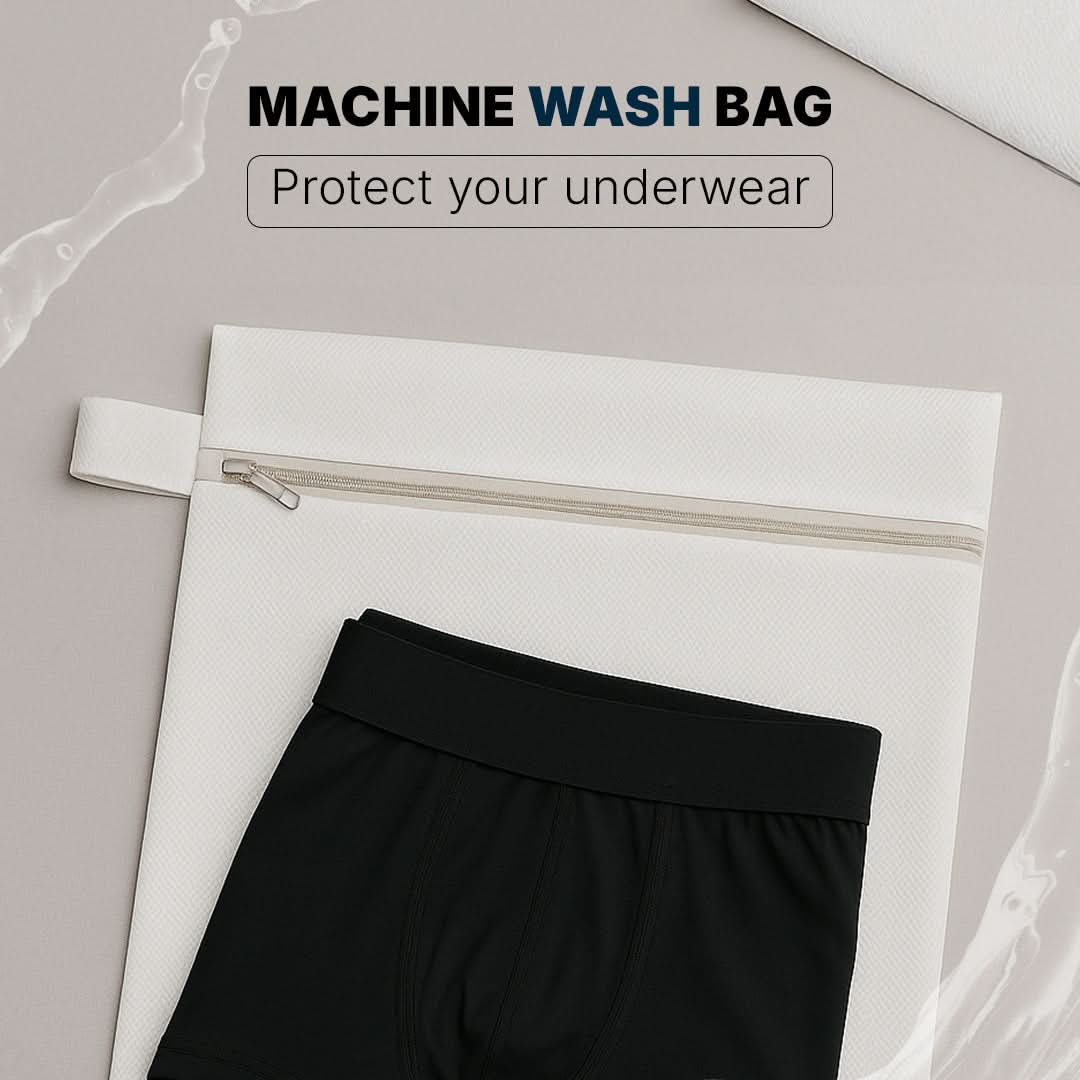 Orykas laundry bag made of durable fabric with a zipper, designed to protect absorbent underwear in the washing machine, preserve their absorption technology, and extend their lifespan.