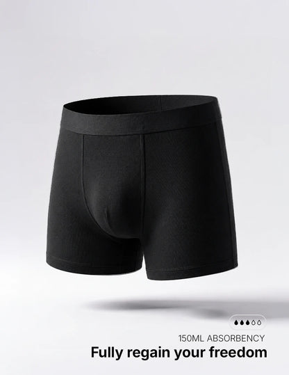 Black Orykas absorbent boxer briefs for men — discreet washable incontinence underwear for daily wear