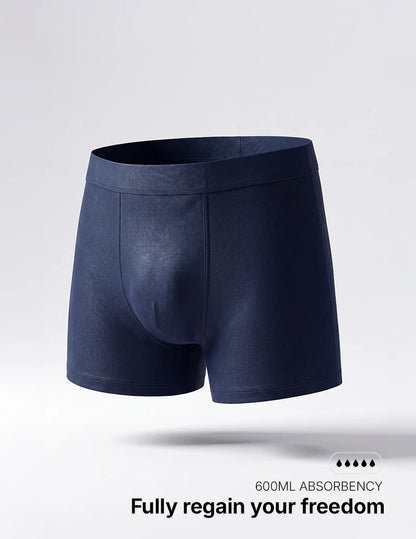 Navy blue maximum absorbency boxer briefs for men — Orykas washable incontinence underwear for heavy leaks