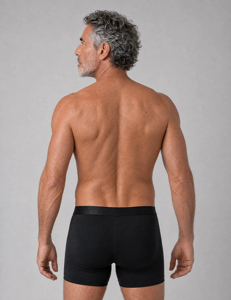 Rear view of Orykas maximum absorbency boxer briefs — full coverage protection for men with heavy leaks
