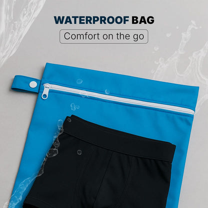 Orykas waterproof bag for absorbent underwear, a zippered pouch designed to discreetly carry your boxers or briefs in case of bladder leaks, perfect for travel, trips, and everyday activities.