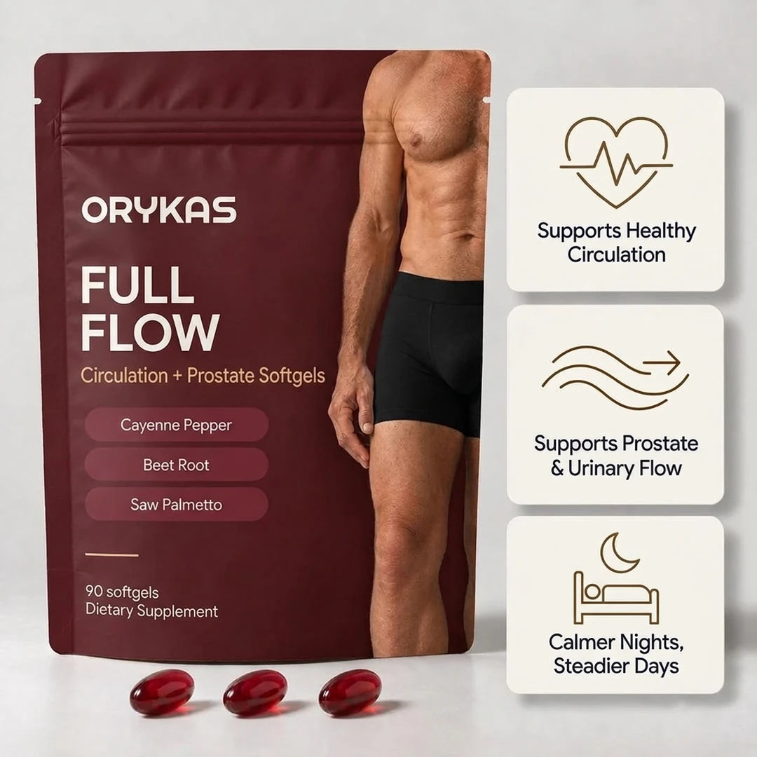 Orykas Full Flow pouch, circulation and prostate softgels for men
