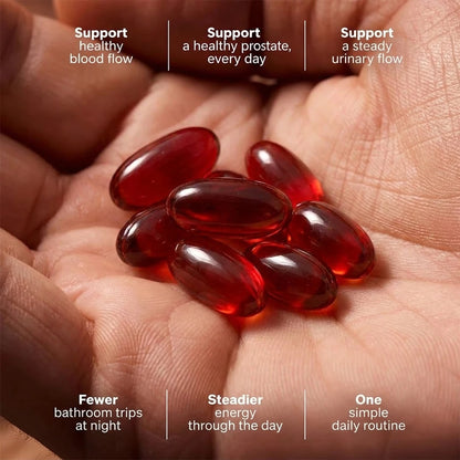 Full Flow softgels in the palm of a hand