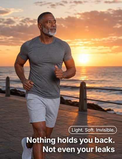 Man wearing Orykas absorbent boxer briefs during sports — active leak protection for men
