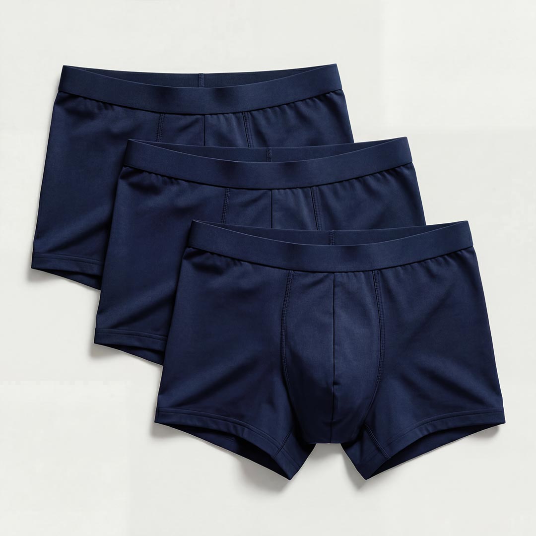 3-pack of Orykas men's navy blue washable incontinence boxer briefs – ultra-absorbent bamboo fiber underwear for reliable daily bladder leak protection