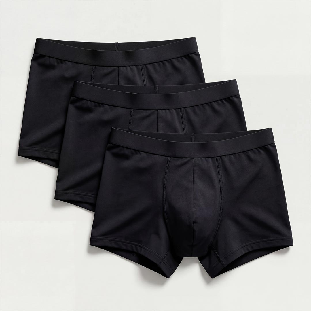 3-pack of Orykas men's black washable boxer briefs for light bladder leaks – bamboo fiber underwear set providing discreet and comfortable everyday incontinence protection
