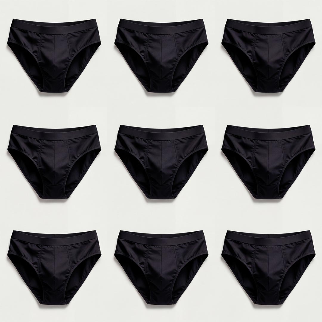 Orykas Essential Briefs Set – 9-pack men's washable incontinence briefs in black, bamboo fiber underwear for maximum daily bladder leak protection and comfortable fit