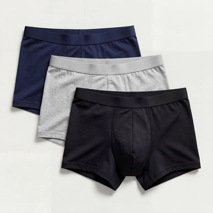 3-pack Orykas men's washable incontinence boxer briefs in black, gray, and navy blue – bamboo fiber underwear set for complete bladder leak protection in any style