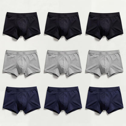Orykas Everyday Color Set – 9-pack men's washable incontinence boxer briefs in black, gray, and navy blue, ultra-absorbent bamboo fiber with reliable leak protection