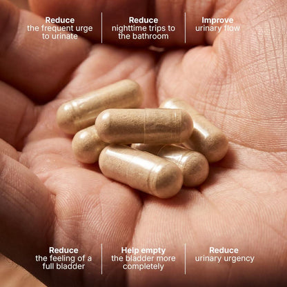 Orykas Prostate Health supplement key ingredients infographic – natural formula supporting improved urinary flow, bladder control, and prostate wellness in men