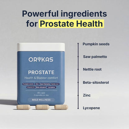 Orykas Prostate Health supplement benefits comparison chart showing urinary control improvement and prostate wellness results for men