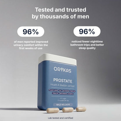 Senior man satisfied with Orykas Prostate Health supplement results – improved urinary control, reduced incontinence symptoms, and renewed daily confidence
