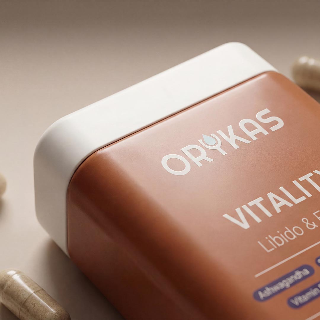 Orykas Vitality natural supplement capsules for men – premium ingredients supporting daily energy, libido, and vitality for active senior men